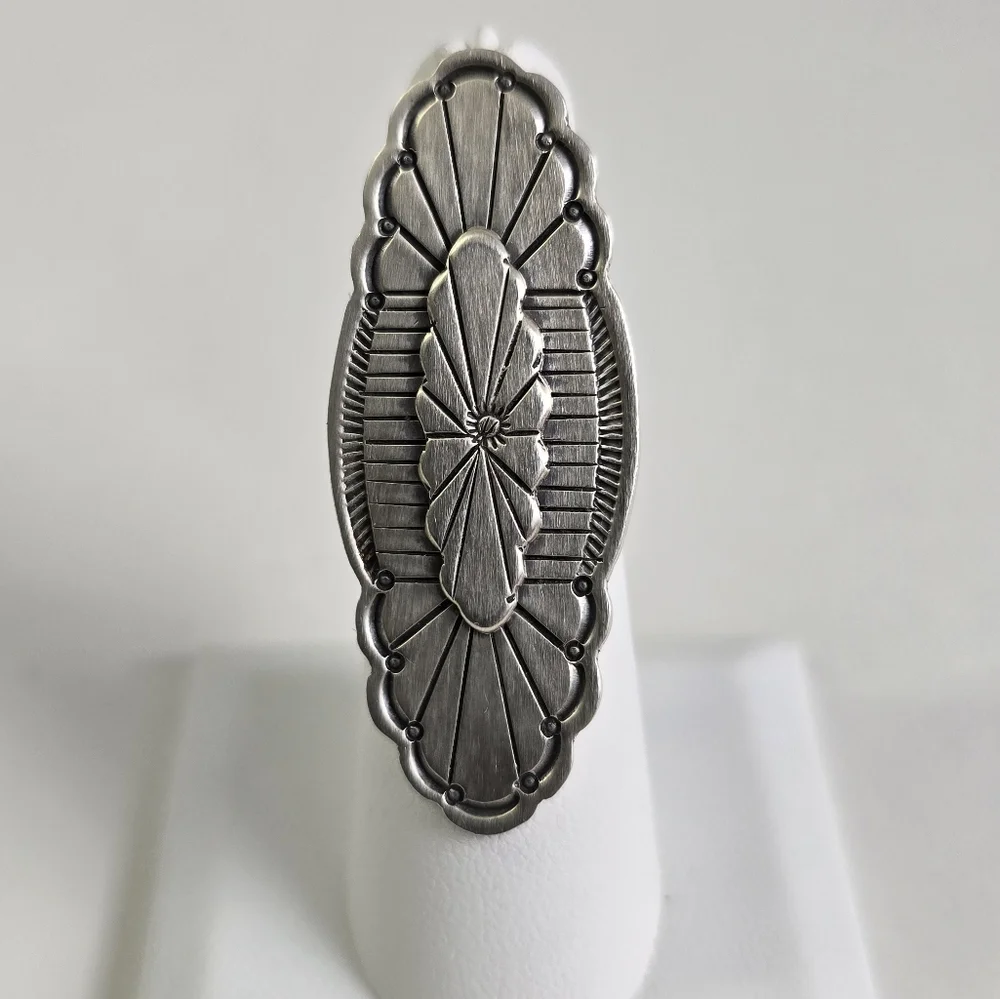Rare 2” Long Sacred Sunray Engraving Sterling Silver 925 Native Ring